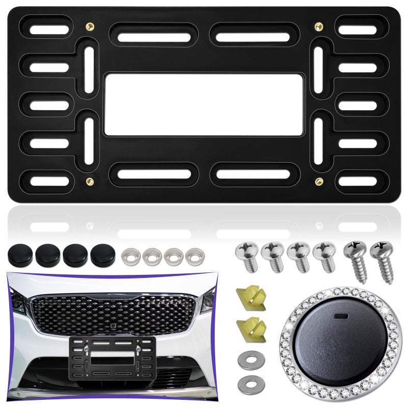 ZXFOOG Front License Plate Bracket for Hyundai and Kia 2000-2023, Front Bumper License Plate Mounting Kit, 2 Drill Holes Car Tag Holder with Screw Bolt Caps - Image 1