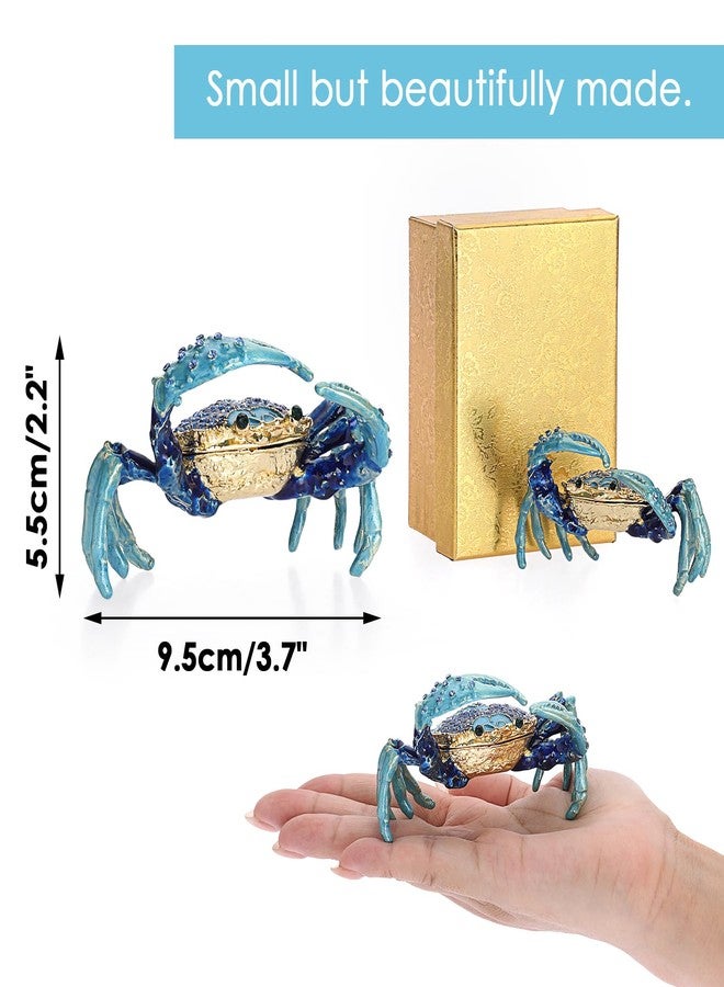 ELLDOO Mini Crab Trinket Box, Vintage Metal Enameled Hinged Decorative Box, Crab Collectible Figurine Ring Earrings Jewelry Organizer Gift Box for Girl Women - Image 2