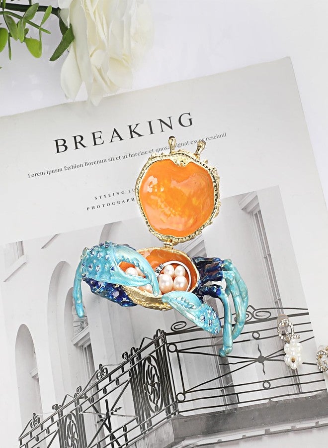 ELLDOO Mini Crab Trinket Box, Vintage Metal Enameled Hinged Decorative Box, Crab Collectible Figurine Ring Earrings Jewelry Organizer Gift Box for Girl Women - Image 4