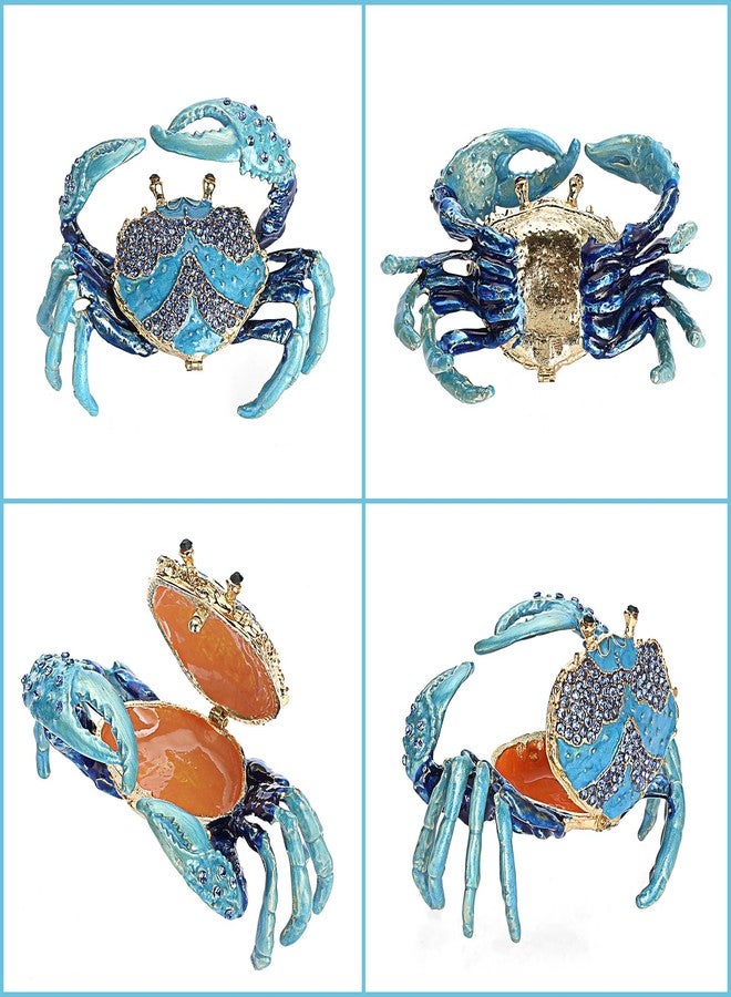 ELLDOO Mini Crab Trinket Box, Vintage Metal Enameled Hinged Decorative Box, Crab Collectible Figurine Ring Earrings Jewelry Organizer Gift Box for Girl Women - Image 3