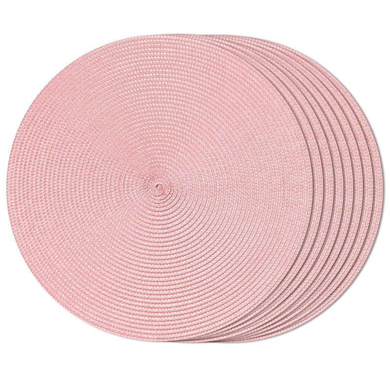 FunWheat Round Braided Placemats Set of 8 Place Mats for Dining Table Woven Washable Non-Slip Table Mats 15 Inch(Pink,8pcs) - Image 1