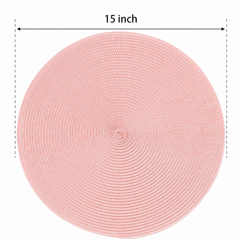FunWheat Round Braided Placemats Set of 8 Place Mats for Dining Table Woven Washable Non-Slip Table Mats 15 Inch(Pink,8pcs) - Image 2