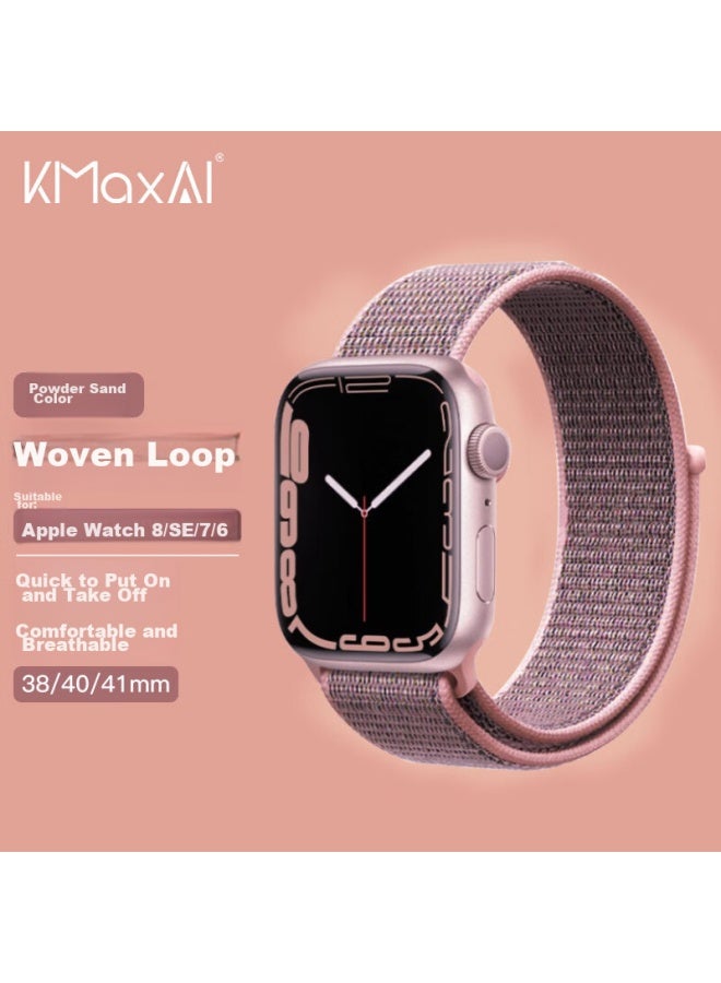 Kmaxai Nylon Braided Watch Band Compatible With Apple Watch S10, For Apple Watch 9/8/se/7/6/5 Series, Sports Watch Strap, Dopamine Velcro, 40/41/42mm, Sand Pink - Image 1