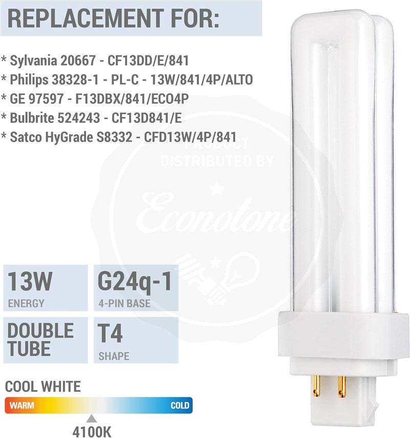 KOR كورس عبوة من 4 لمبات فلورسنت مزدوجة 13 واط قاعدة G24Q1 4 دبابيس 4100K أبيض بارد - Image 5