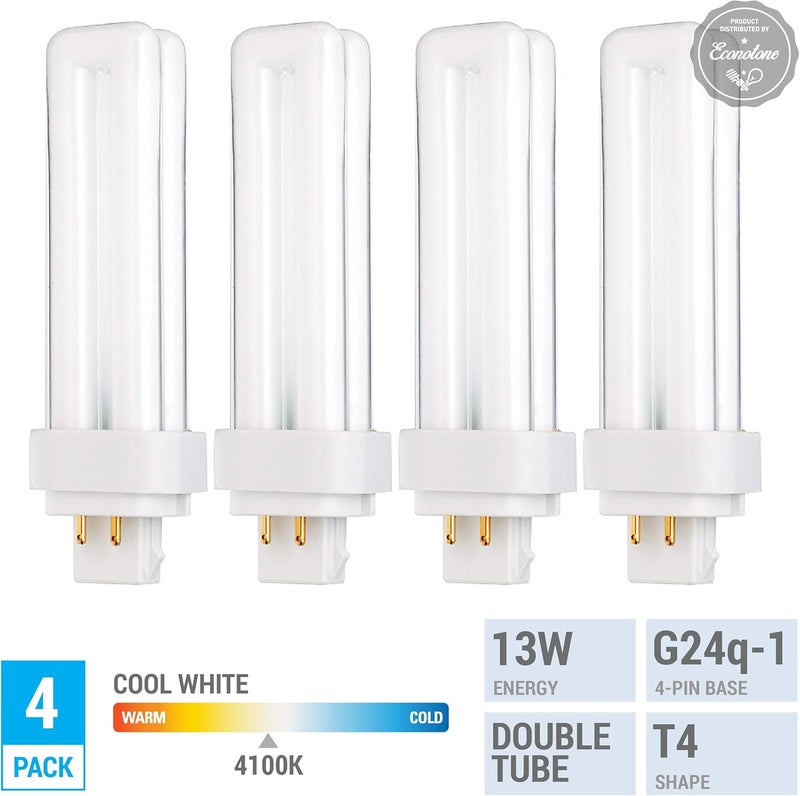 KOR كورس عبوة من 4 لمبات فلورسنت مزدوجة 13 واط قاعدة G24Q1 4 دبابيس 4100K أبيض بارد - Image 2