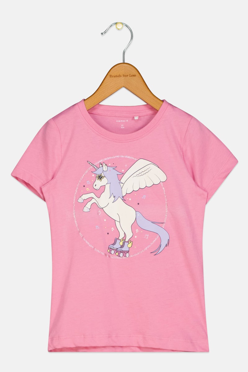 NAME IT Toddlers Girl Short Sleeve Graphic T-Shirt, Pink - Image 1