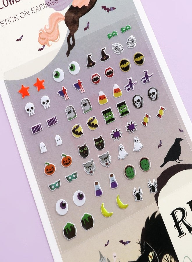 koutey Halloween 30/60 Pairs Girls Boys Stick on Earrings, Witch Pumpkin Ghost Boo Stickers, Kids Halloween Theme Jewelry Stickers, Toddlers Little Girls Sticker Earrings - Image 2