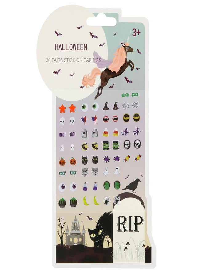 koutey Halloween 30/60 Pairs Girls Boys Stick on Earrings, Witch Pumpkin Ghost Boo Stickers, Kids Halloween Theme Jewelry Stickers, Toddlers Little Girls Sticker Earrings - Image 1