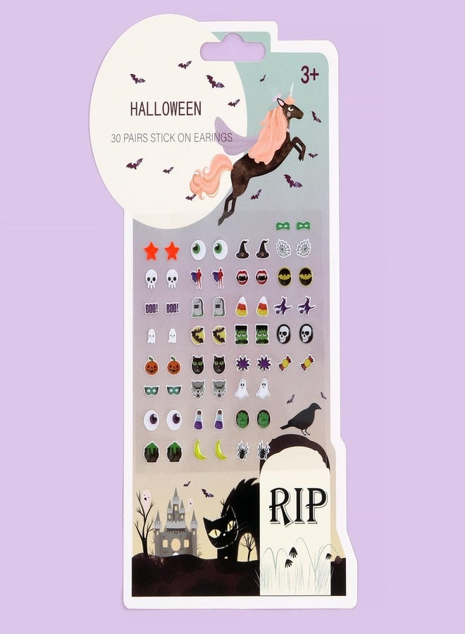 koutey Halloween 30/60 Pairs Girls Boys Stick on Earrings, Witch Pumpkin Ghost Boo Stickers, Kids Halloween Theme Jewelry Stickers, Toddlers Little Girls Sticker Earrings - Image 3