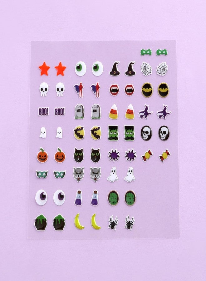 koutey Halloween 30/60 Pairs Girls Boys Stick on Earrings, Witch Pumpkin Ghost Boo Stickers, Kids Halloween Theme Jewelry Stickers, Toddlers Little Girls Sticker Earrings - Image 4