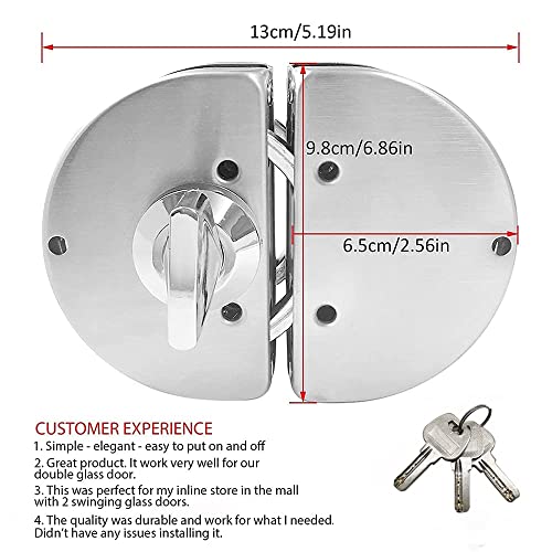 Volo Glass Door Lock | one Side Key, one Side knob, Stainless-Steel (Glass to Glass Door Lock) - Silver - Image 2