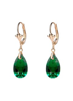 EVEVIC Austrian Crystal Teardrop Leverback Dangle Earrings for Women Fashion 14K Gold Plated Hypoallergenic Jewelry (Emerald)  - Image 1