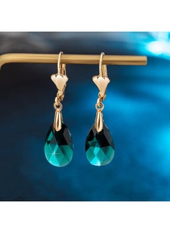 EVEVIC Austrian Crystal Teardrop Leverback Dangle Earrings for Women Fashion 14K Gold Plated Hypoallergenic Jewelry (Emerald)  - Image 3