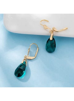 EVEVIC Austrian Crystal Teardrop Leverback Dangle Earrings for Women Fashion 14K Gold Plated Hypoallergenic Jewelry (Emerald)  - Image 5