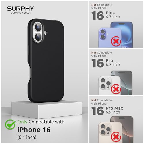 SURPHY Designed for iPhone 16 Leather Case with Screen Protector Compatible with MagSafe Faux Leather Phone Case Metallic Buttons Microfiber Lining for 16 61 inch 2024 Black - Image 3