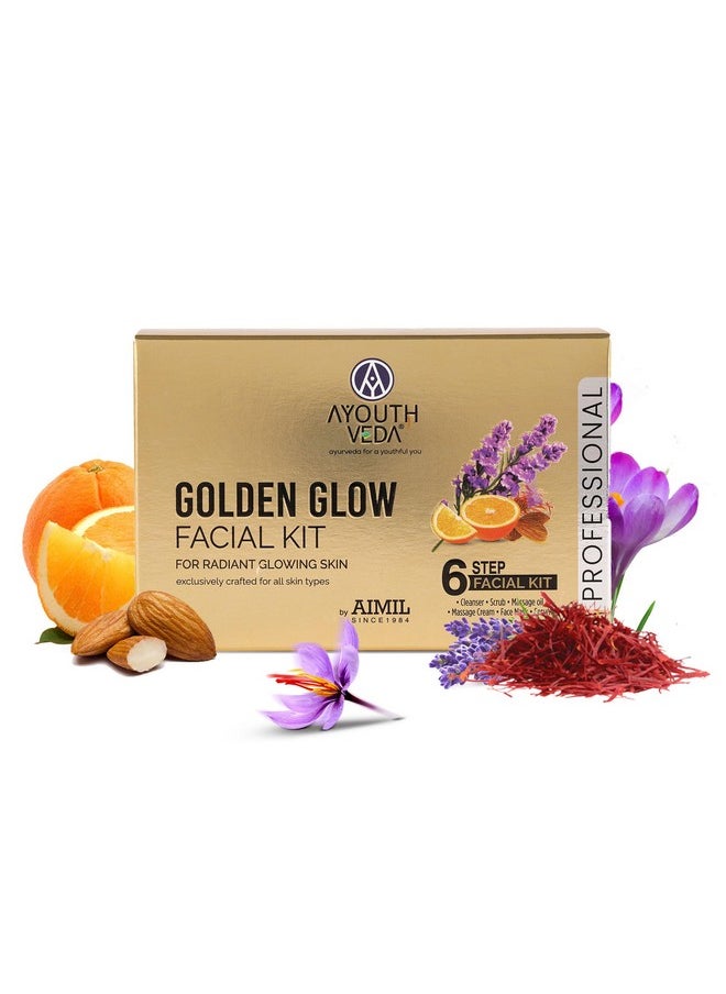 AYOUTHVEDA Golden Glow Facial Kit | Bright & Glowing Skin 45G | Facial Kit For Diwali Celebration Glow 