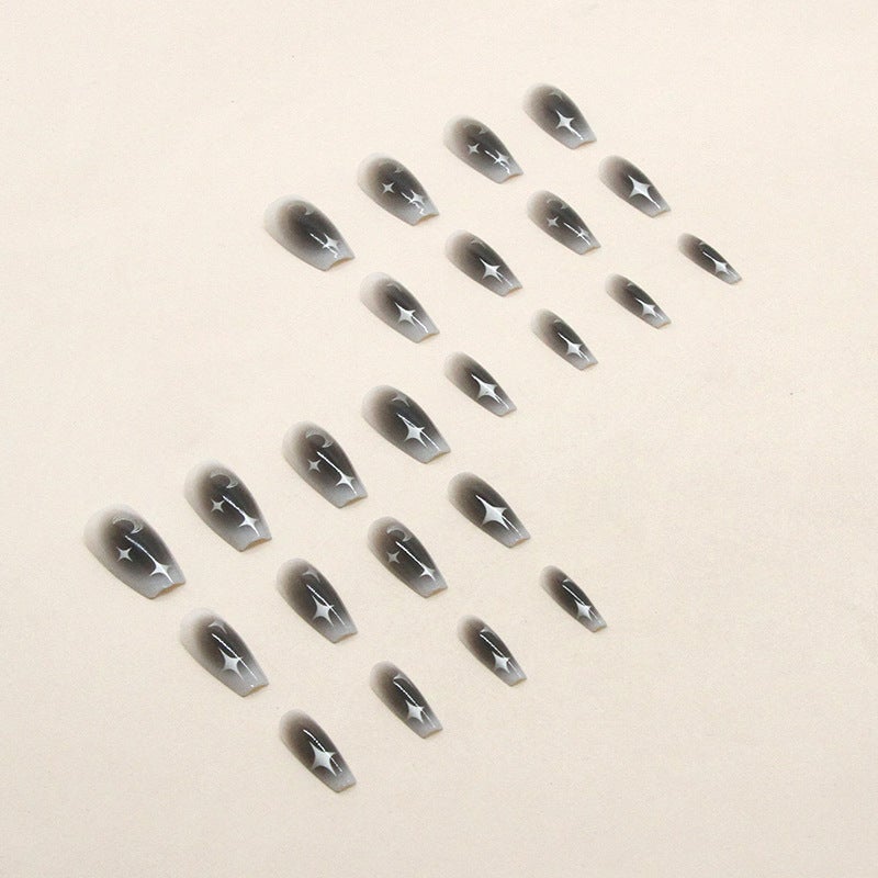 طقم أظافر صناعية قابلة لإعادة الاستخدام بتصميم دخاني كروم نجوم - موديل R722 - Image 4