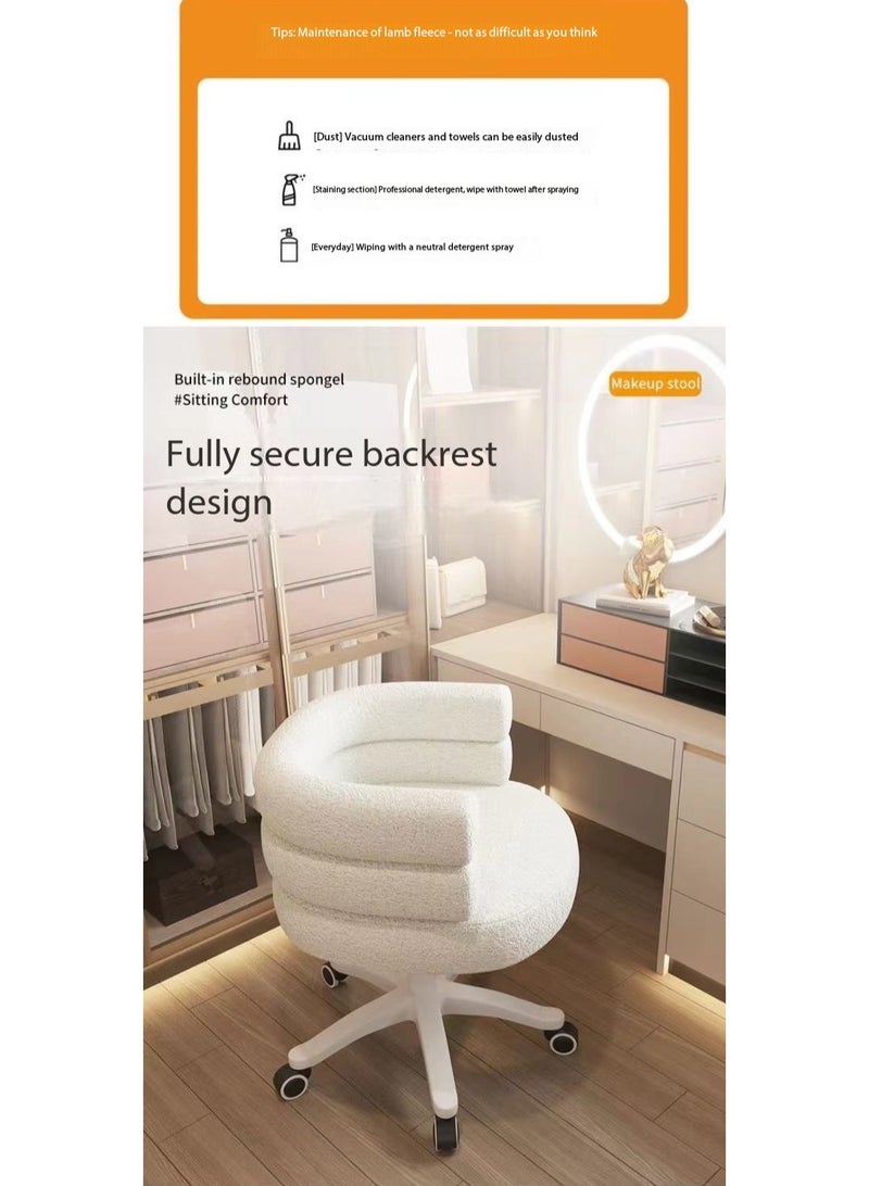 DUSALA Modern Vanity Chair with Curved Back, Height Adjustable Swivel Makeup Chair, Barrel Armchair Upholstered for Vanity Living Room Bedroom(White) - Image 3