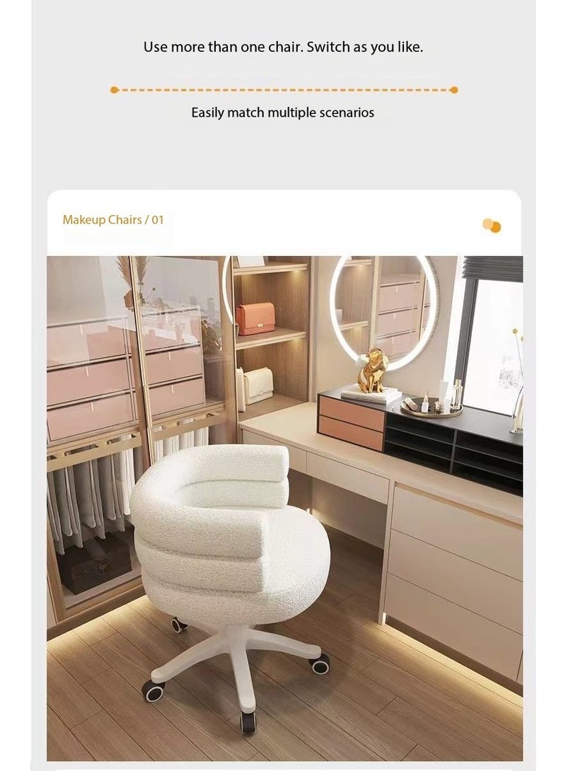 DUSALA Modern Vanity Chair with Curved Back, Height Adjustable Swivel Makeup Chair, Barrel Armchair Upholstered for Vanity Living Room Bedroom(White) - Image 5