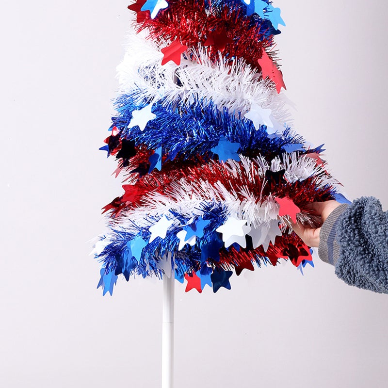 5FT Artificial Tinsel Tree 4th of July Independence Day Tinsel Tree Sequin Star Ornaments Garland Tree for Patriotic Party Decorations - Image 4