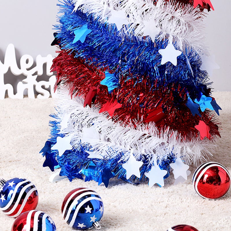 5FT Artificial Tinsel Tree 4th of July Independence Day Tinsel Tree Sequin Star Ornaments Garland Tree for Patriotic Party Decorations - Image 5