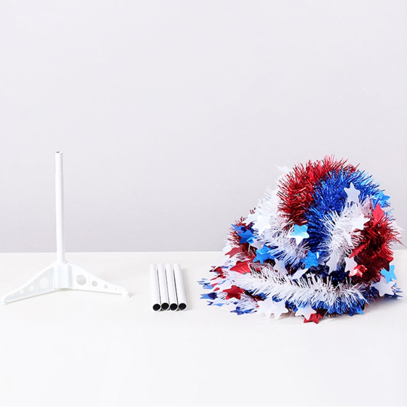 5FT Artificial Tinsel Tree 4th of July Independence Day Tinsel Tree Sequin Star Ornaments Garland Tree for Patriotic Party Decorations - Image 2