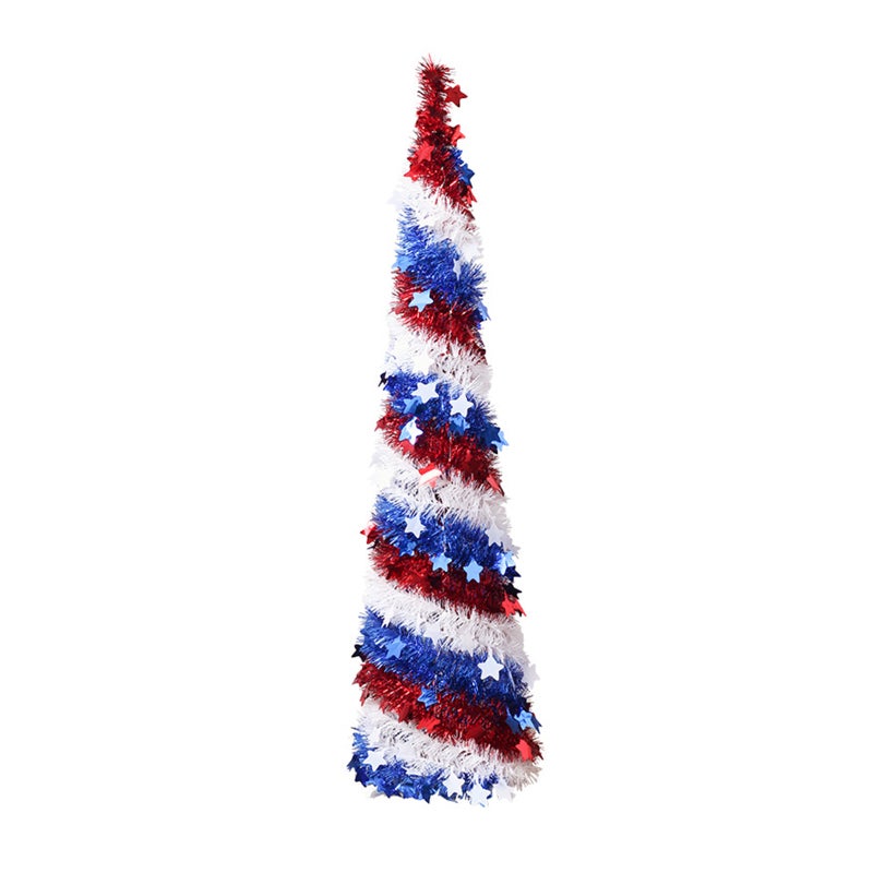5FT Artificial Tinsel Tree 4th of July Independence Day Tinsel Tree Sequin Star Ornaments Garland Tree for Patriotic Party Decorations - Image 1