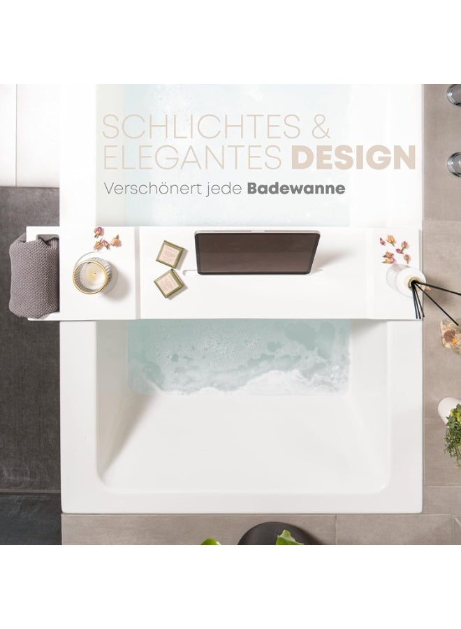 Premium White Bathtub Shelf with Bamboo Towel Holder – Adjustable Bath Tray Caddy with Tablet/Phone Holder, Wine Glass Slot, Candle Holder & Accessory Compartments  - Image 3
