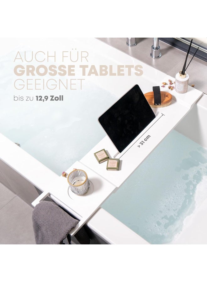 Premium White Bathtub Shelf with Bamboo Towel Holder – Adjustable Bath Tray Caddy with Tablet/Phone Holder, Wine Glass Slot, Candle Holder & Accessory Compartments  - Image 5