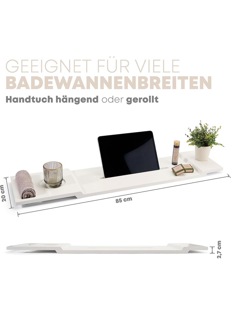 Premium White Bathtub Shelf with Bamboo Towel Holder – Adjustable Bath Tray Caddy with Tablet/Phone Holder, Wine Glass Slot, Candle Holder & Accessory Compartments  - Image 2