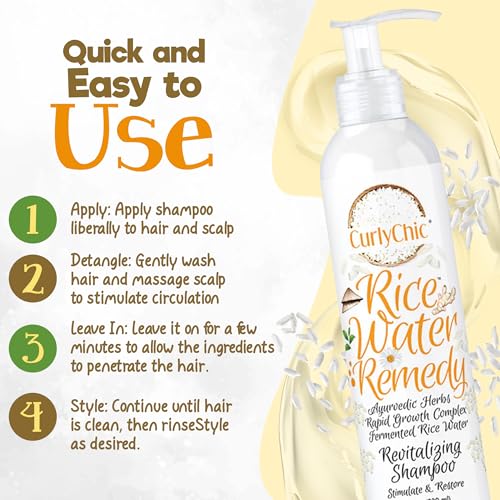 Curly Chic شامبو علاج ماء الأرز المنعش كيرلي شيك - تنظيف، تحفيز واستعادة التجاعيد - أعشاب أيورفيدية غنية بالعناصر الغذائية، ماء أرز مخمر - يعزز صحة الشعر - خالي من الكبريتات والبارابين - 8 أونصات سائلة - Image 4