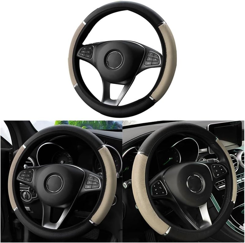 Khazna Universal Non-Slip Elastic Car Steering Wheel Cover, Beige Steering Wheel Cover for Men & Women, Fits 15" Cars/SUVs, Soft Anti-Slip Steering Wheel Protector for All-Season Use - Image 1