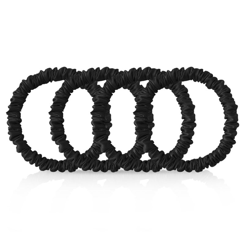 Srevela 4Pcs Mulberry Silk Scrunchies Set Silk Hair Ties Elastic for Women Skinny Scrunchies Reduces Breakage for All Hair Types Srevela Black - Image 3