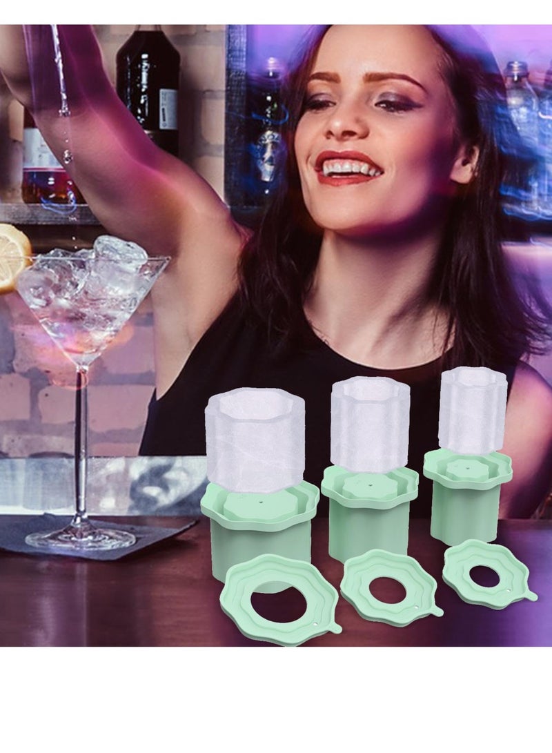 Excefore Tumbler Ice Mold, 3pcs Silicone Ice Cube Mold with Lid, Whiskey Ice Ball Mold for Ice Drinks, Juice, Chilling Cocktails, and Whiskey - Image 3