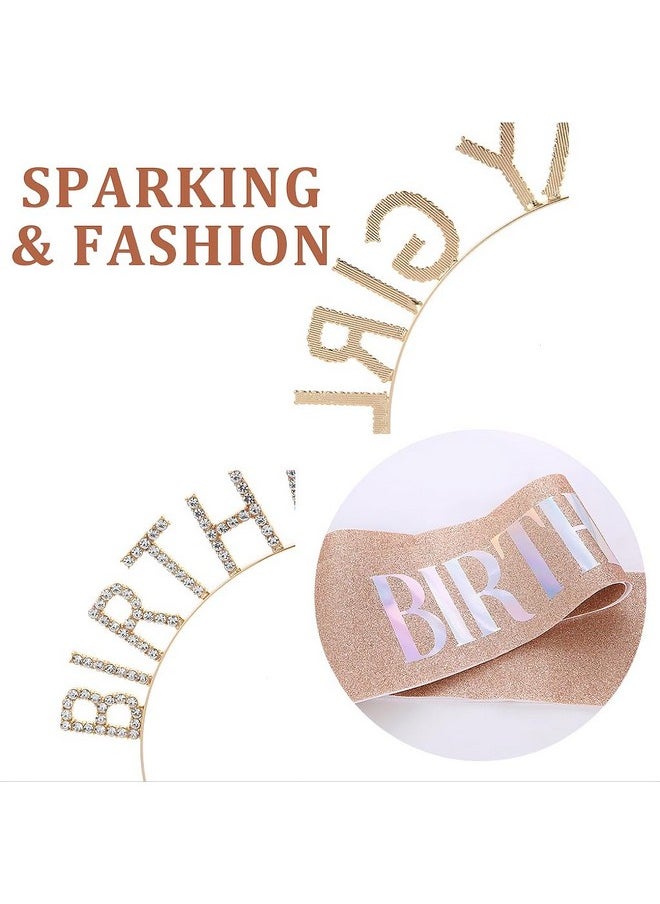 Ali Pearl Ali Pearl Birthday Crowns for Women, Rose Gold Birthday Girl Sash & Birthday Tiara for Women Set, Glitter Headband Birthday Gifts for Women, Sweet Happy Birthday Decorations For Women  - Image 2