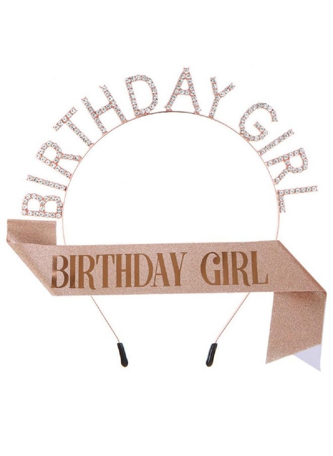 Ali Pearl Ali Pearl Birthday Crowns for Women, Rose Gold Birthday Girl Sash & Birthday Tiara for Women Set, Glitter Headband Birthday Gifts for Women, Sweet Happy Birthday Decorations For Women  - Image 1