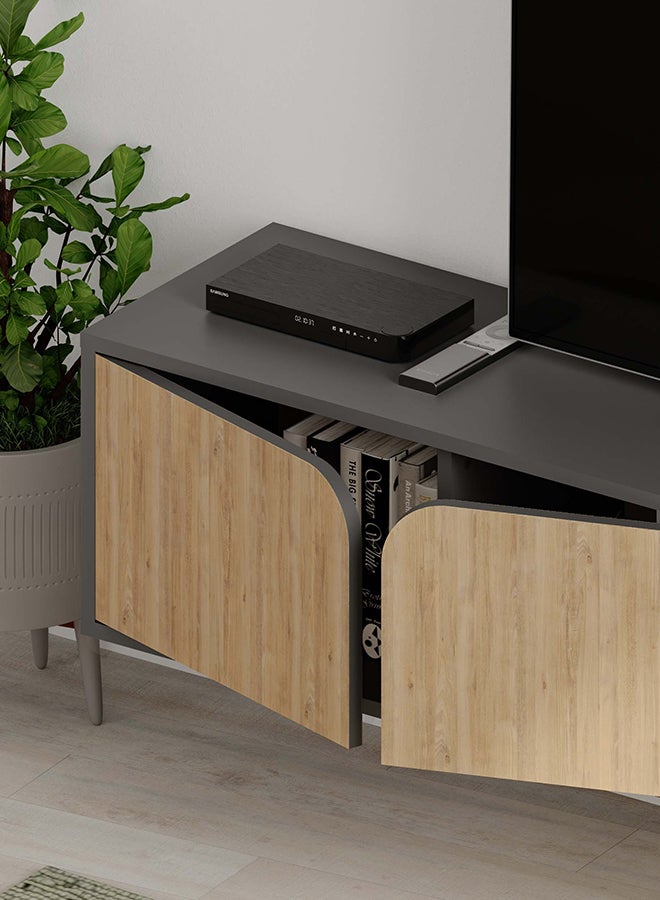 Mourah Home Spark Floating Tv Stand Cabinet Up To 70'' Inch Tv| Tv Unit Wall Mounted 4 Door| Tv Console| 180X35.6X35 Cm| Dark Grey Oak  - Image 4
