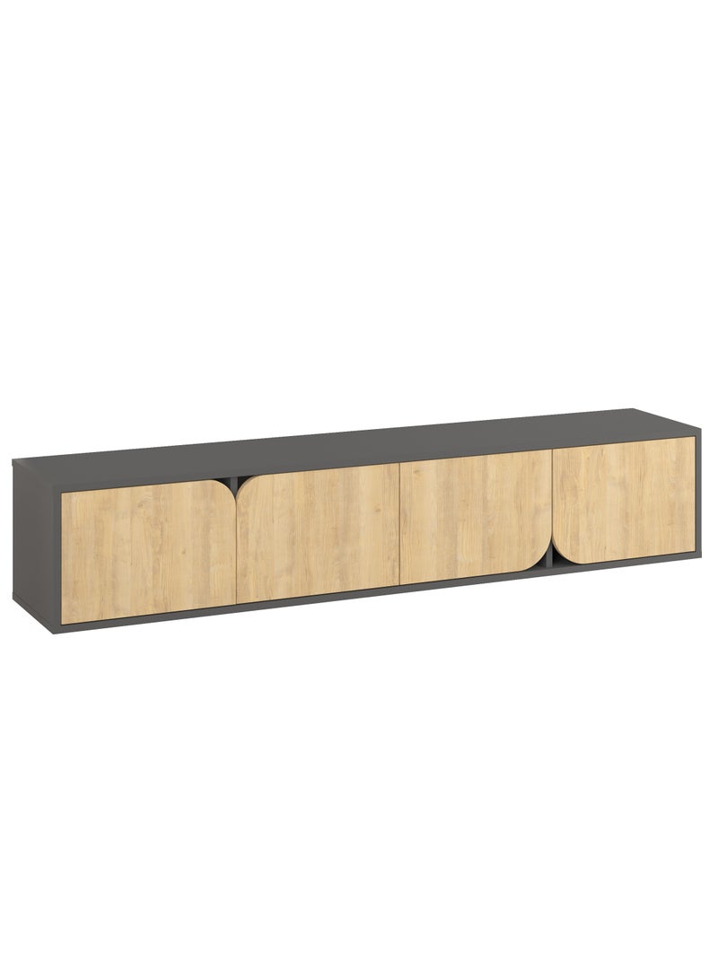 Mourah Home Spark Floating Tv Stand Cabinet Up To 70'' Inch Tv| Tv Unit Wall Mounted 4 Door| Tv Console| 180X35.6X35 Cm| Dark Grey Oak  - Image 5