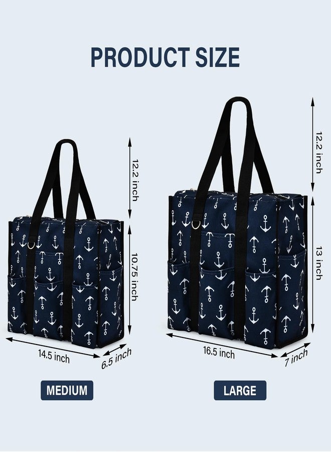 Becokan Large Tote Bag for Women Waterproof with 12 Pockets Top Zipper Closure Utility Teacher Nurse Bags for Work School, Anchor, Medium - Image 5