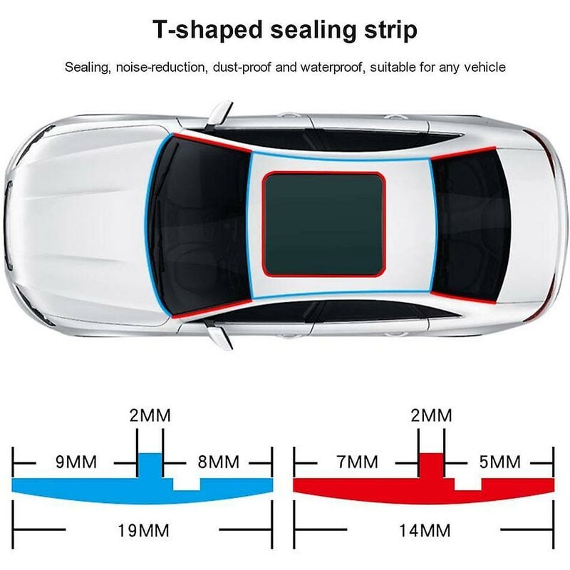 Car sealing strip T-shaped front windshield sunroof window rear tailgate sealing sound insulation and waterproof strip 14mm/9mm car edge sealing strip 2M - Image 4
