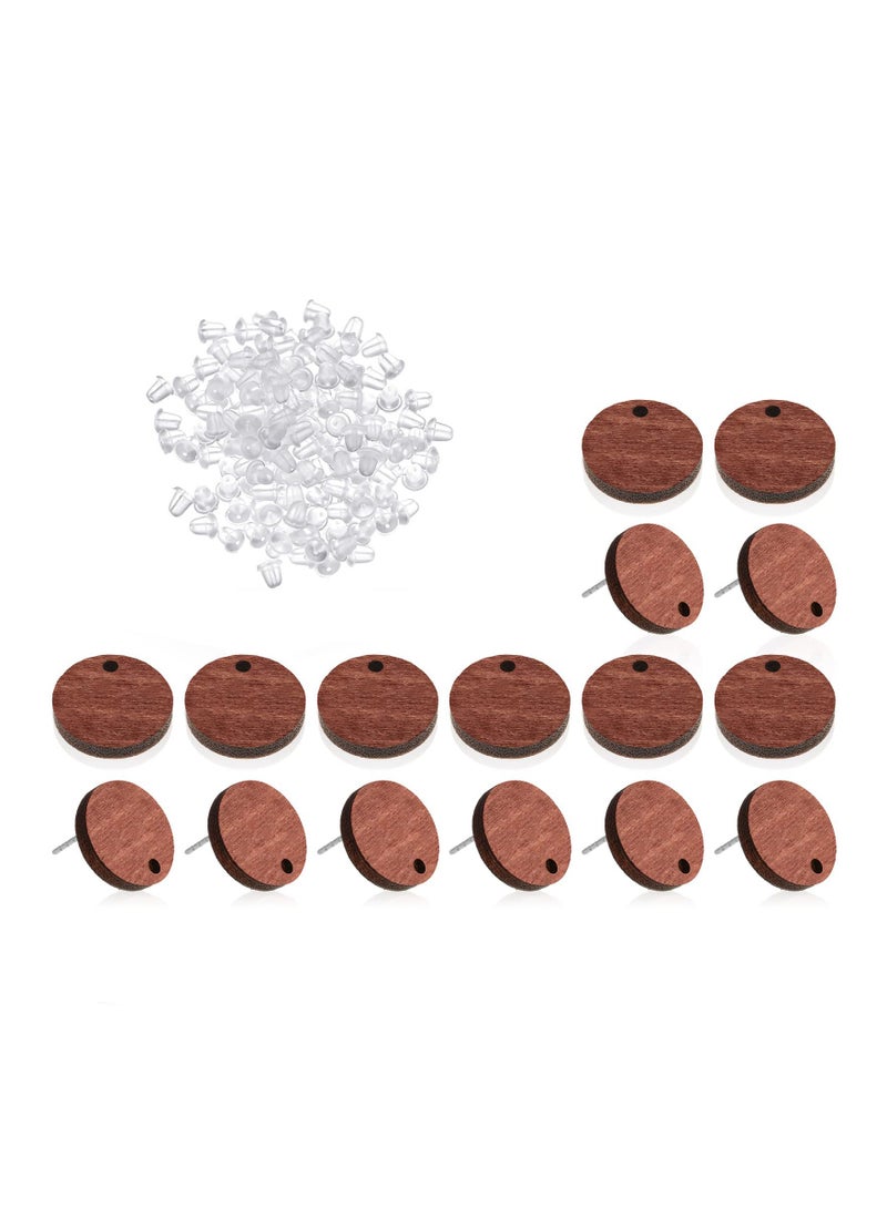 SOLARAE 100 Pairs of Walnut Wood Flat Earring Posts with Rubber Bullet Backs - DIY Round Wooden Earring Pin Studs for Jewelry Making Supplies for Women - Image 4