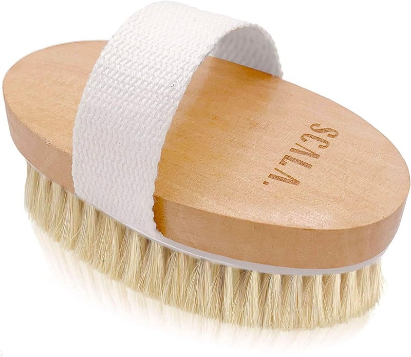 Scala Dry Brushing Body Brush Natural Bristle Body Brush, Soft Body Exfoliating Brush Scrub for Dead Skin, Cellulite, Lymphatic Drainage, Blood Flow – Thicker & Stronger Medium Strength - Image 1