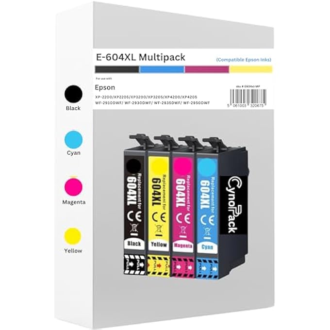 604XL COMPATIBLE EPSON INK CARTRIDGES MULTIPACK FOR EPSON EXPRESSION HOME XP2200 XP2205 XP3200 XP3205 XP4200 XP4205 WORKFORCE WF2910DWF WF2930DWF WF2935DWF WF2950DWF - Image 1