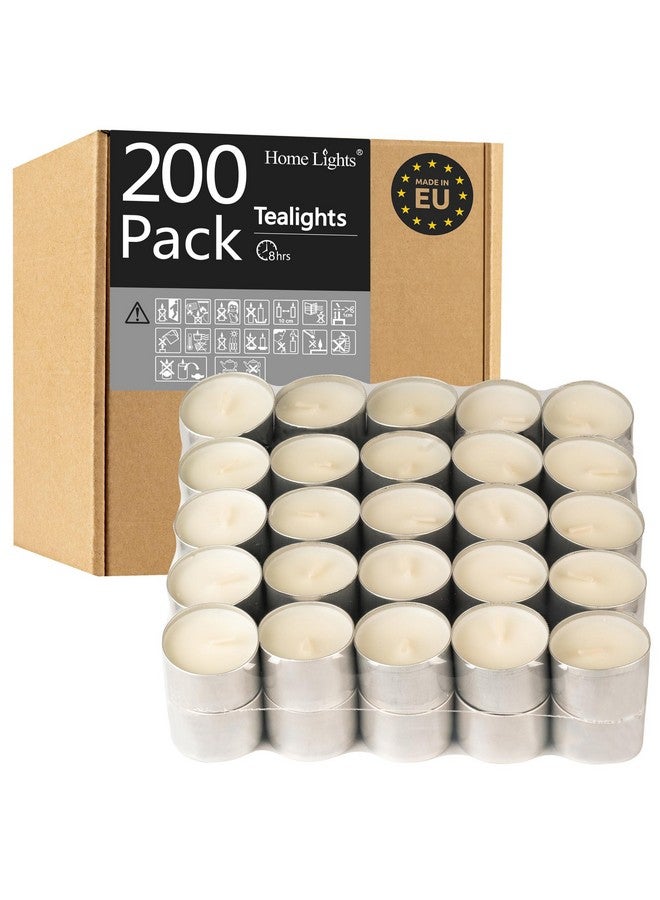 Home Lights HomeLights Tealight Candles - 8 Hour Long time Burning, Giant 100,200,300 Packs -White Votive Smokeless European Tea Light Unscented Candles for Shabbat, Weddings, Christmas,Home Decorative -200 Pack  - Image 1