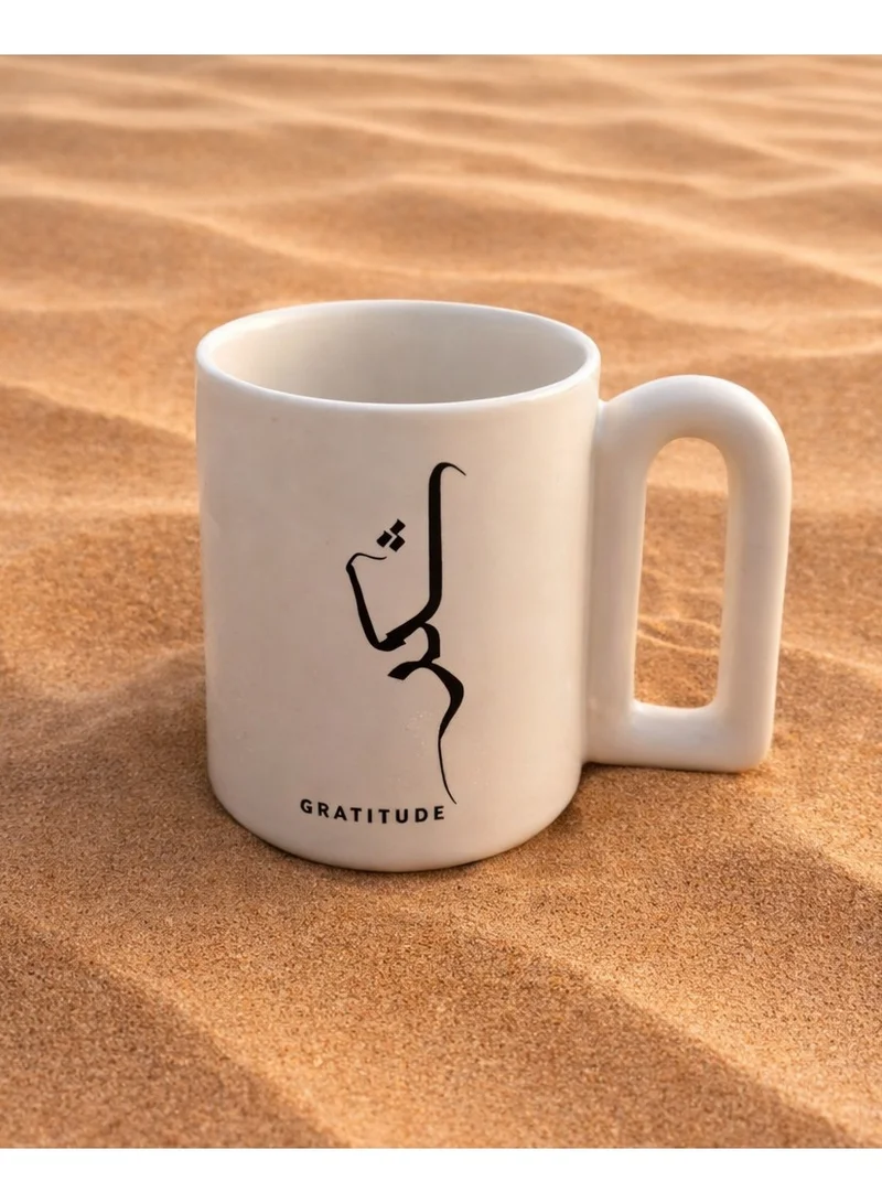 Tohfa Luxe Gratitude Calligraphic Door Mug – Single (350 ml, Cream) | Handcrafted Ceramic with Arabic  English Calligraphy