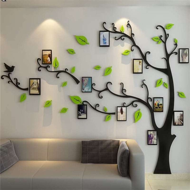 guangmu 3D Tree Wall Stickers - DIY Photo Frame Tree Wall Decal Family Photo Frame Sticker Murals Wall Decor Living Room Bedroom TV Background Home Decorations (L:91 * 69in Pale Green Left) - Image 2