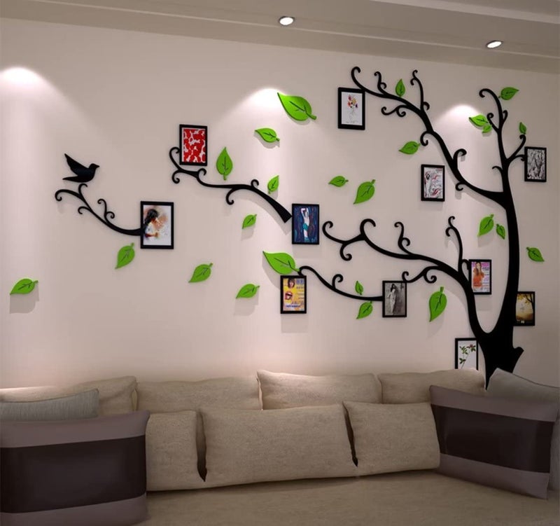 guangmu 3D Tree Wall Stickers - DIY Photo Frame Tree Wall Decal Family Photo Frame Sticker Murals Wall Decor Living Room Bedroom TV Background Home Decorations (L:91 * 69in Pale Green Left) - Image 1