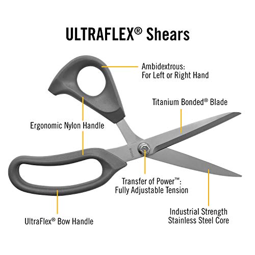 Clauss 18080 9-Inch Bent Titanium Bonded Adjustable Tension Shears with Extra Large Ultraflex Handles, Grey - Image 2