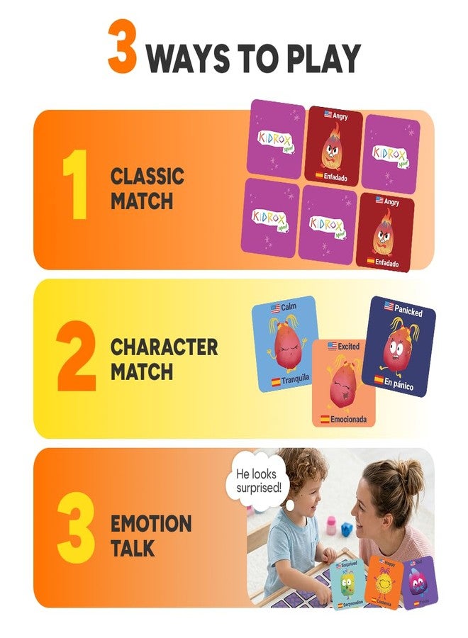 Kidrox Emotions Matching Game - Bilingual Memory Card Game in English & Spanish for Kids Ages 3+ | Learn & Mimic Emotions with Kidrox Squad | Premium Magnetic Box | 40 Tiles - Image 4