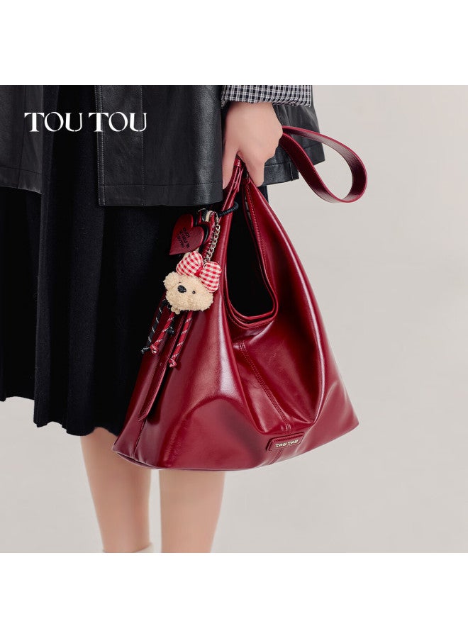 Toutou New Women's Bag Meat Floss Dog Commuter Tote Large Soft Leather Red Birthday Gift For Girlfriend - Image 4